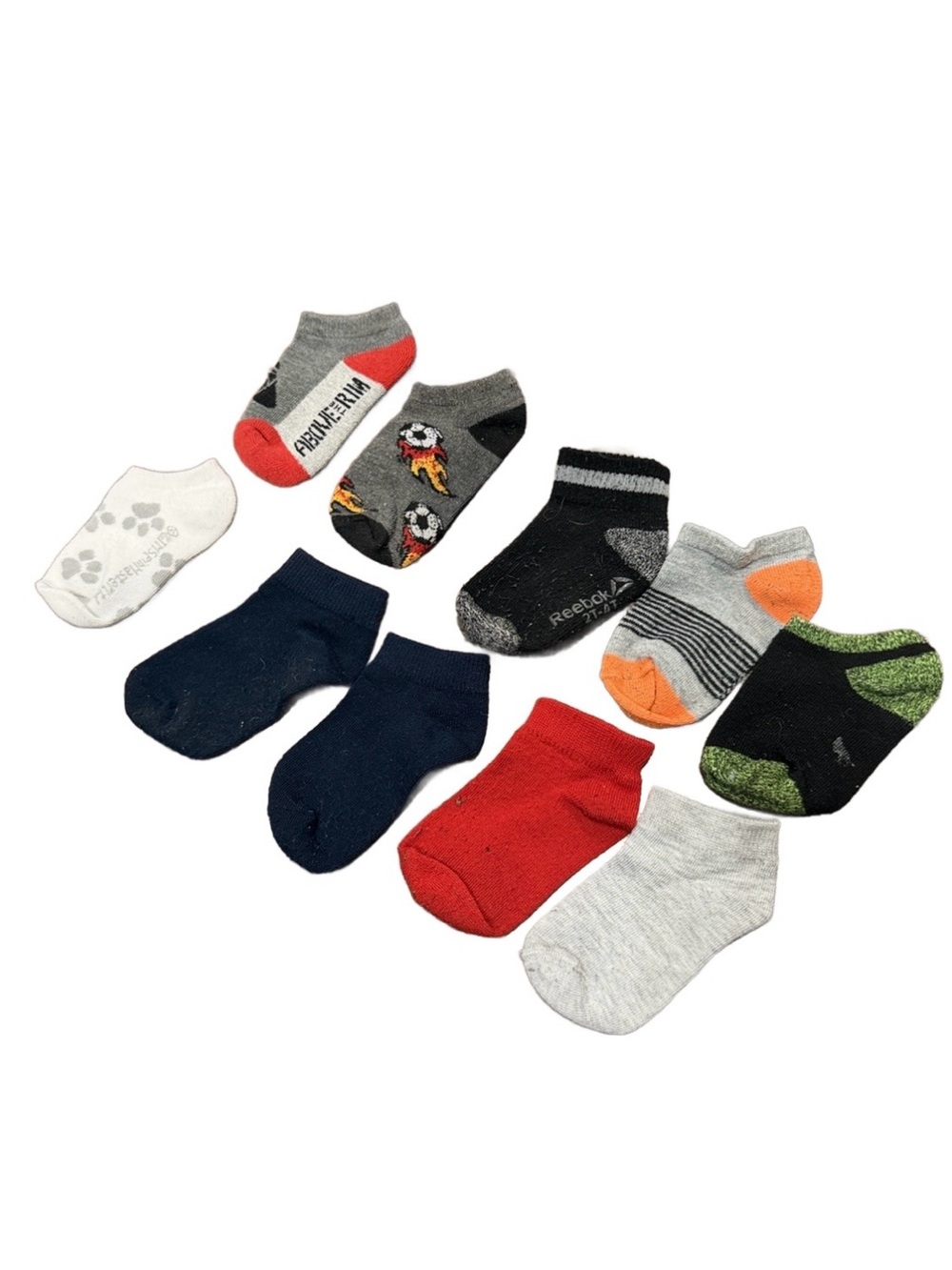 Assorted Boys Low-Cut Socks - Red, Navy, Gray, Black, Green Accents
